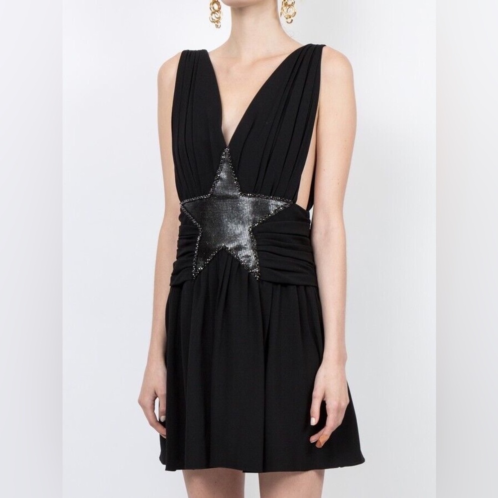 Saint Laurent NWT Black Applique Star Cutout Sides Mini Dress Size 36